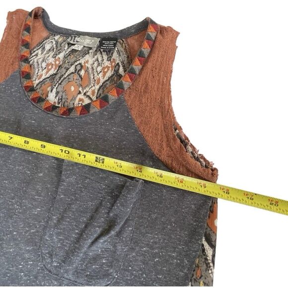 MISS ME Tank Top Hi Low Hemline Gray Linen Blend Boho Print Back Women’s S - Picture 4 of 6